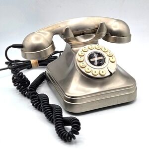 Pottery Barn Grand Phone Push Button Retro Rotary Style Brushed Silver Vintage